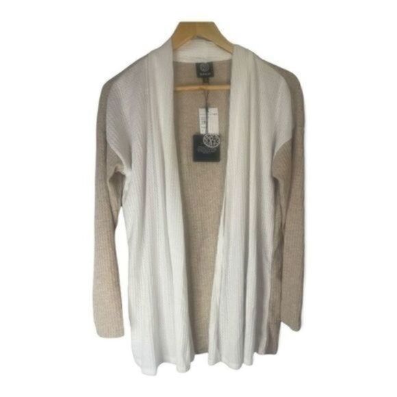 Bobeau Nordstrom Color Block Ribbed Waffle Knit Two Tone Cardigan S Ivory NWT - Picture 2 of 9